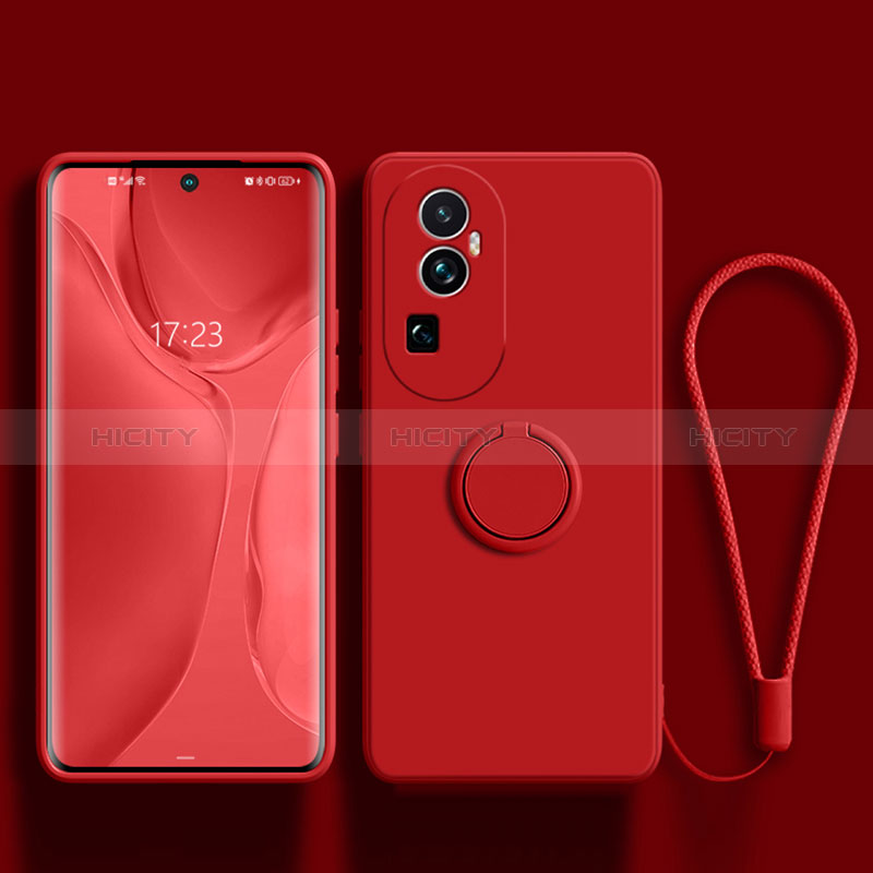 Funda Silicona Carcasa Ultrafina Goma con Magnetico Anillo de dedo Soporte S02 para Oppo Reno10 Pro+ Plus 5G Rojo