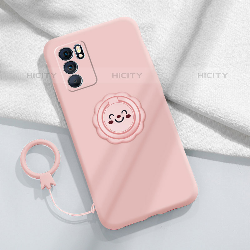 Funda Silicona Carcasa Ultrafina Goma con Magnetico Anillo de dedo Soporte S02 para Oppo Reno6 5G Rosa