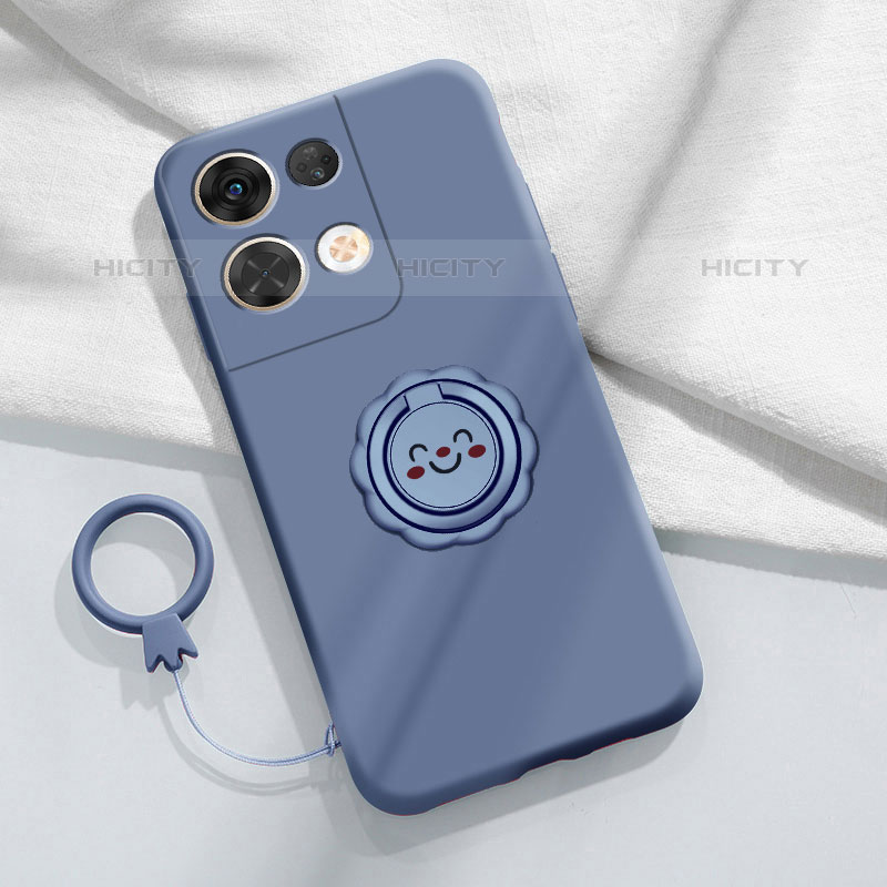 Funda Silicona Carcasa Ultrafina Goma con Magnetico Anillo de dedo Soporte S02 para Oppo Reno8 5G Gris Lavanda