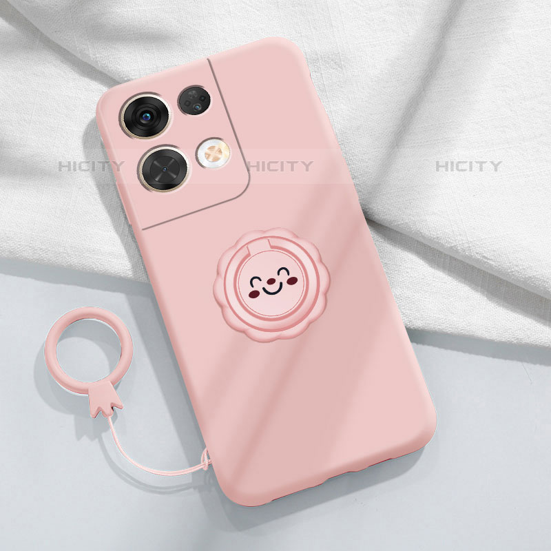 Funda Silicona Carcasa Ultrafina Goma con Magnetico Anillo de dedo Soporte S02 para Oppo Reno8 5G Rosa