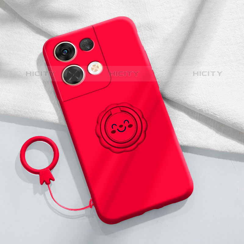 Funda Silicona Carcasa Ultrafina Goma con Magnetico Anillo de dedo Soporte S02 para Oppo Reno8 Pro 5G Rojo