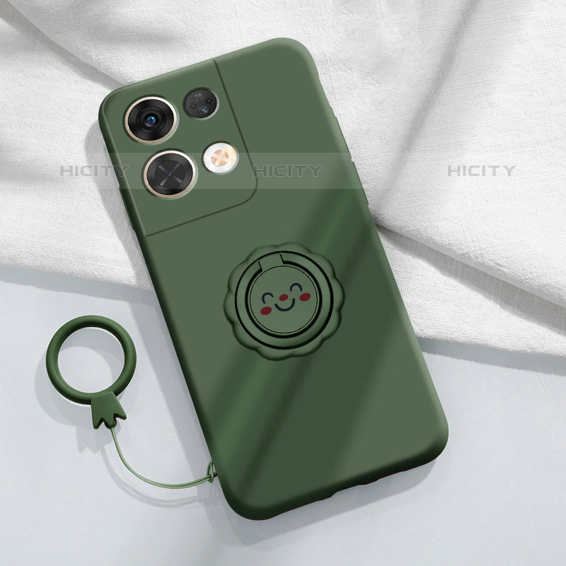 Funda Silicona Carcasa Ultrafina Goma con Magnetico Anillo de dedo Soporte S02 para Oppo Reno9 Pro 5G Verde Noche