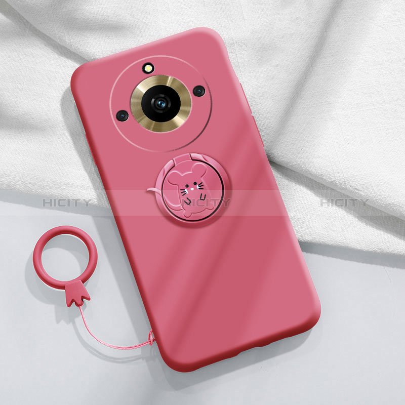 Funda Silicona Carcasa Ultrafina Goma con Magnetico Anillo de dedo Soporte S02 para Realme 11 Pro 5G Rosa Roja