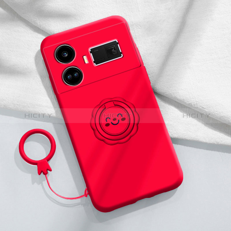 Funda Silicona Carcasa Ultrafina Goma con Magnetico Anillo de dedo Soporte S02 para Realme GT Neo6 5G Rojo