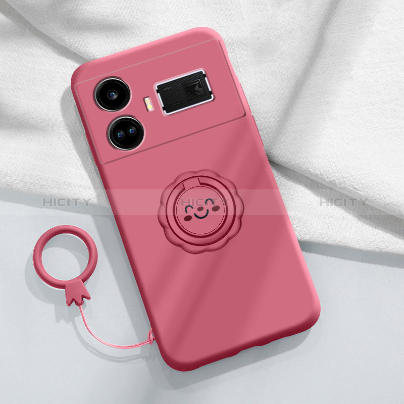 Funda Silicona Carcasa Ultrafina Goma con Magnetico Anillo de dedo Soporte S02 para Realme GT5 5G Rosa Roja