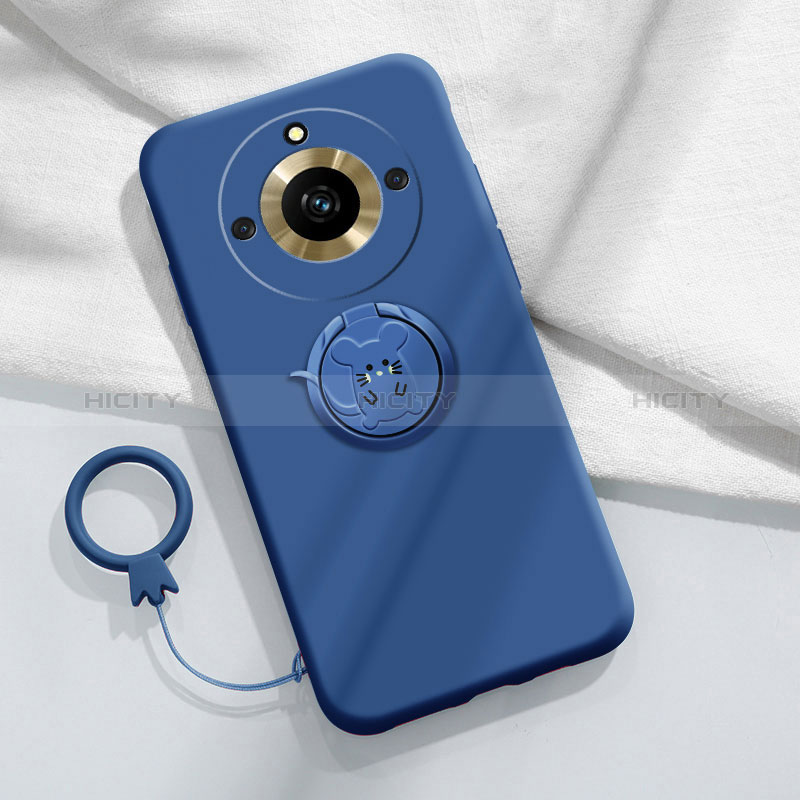 Funda Silicona Carcasa Ultrafina Goma con Magnetico Anillo de dedo Soporte S02 para Realme Narzo 60 5G Azul