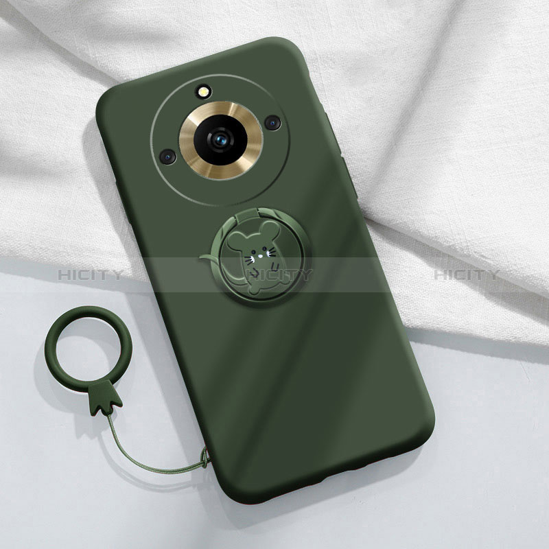 Funda Silicona Carcasa Ultrafina Goma con Magnetico Anillo de dedo Soporte S02 para Realme Narzo 60 Pro 5G Verde Noche