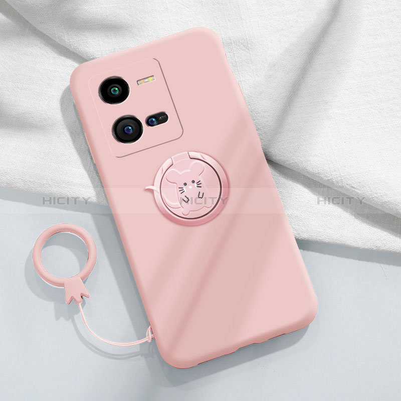 Funda Silicona Carcasa Ultrafina Goma con Magnetico Anillo de dedo Soporte S02 para Vivo iQOO 10 Pro 5G Rosa