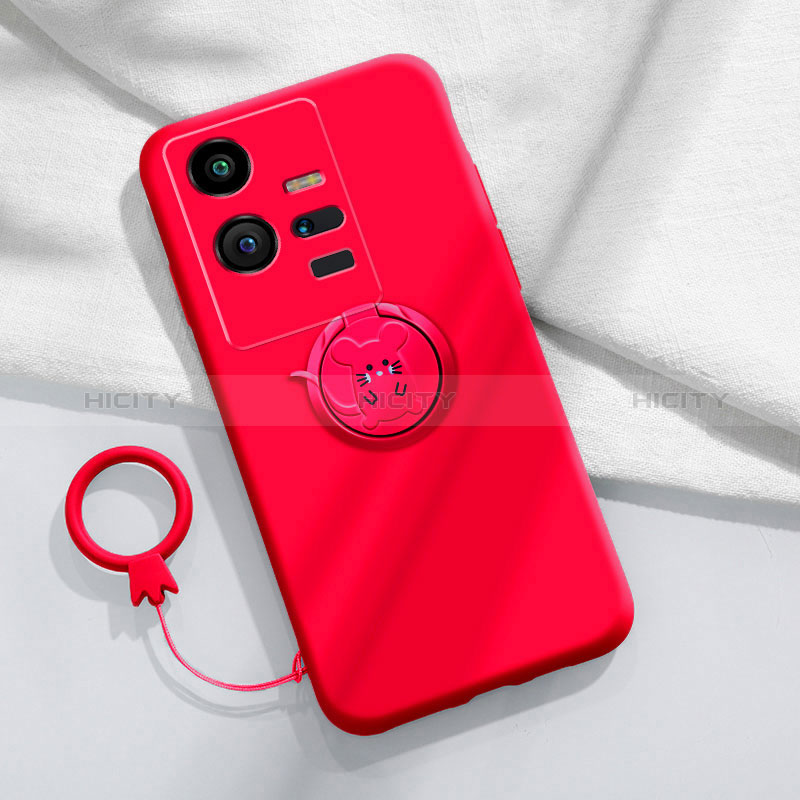 Funda Silicona Carcasa Ultrafina Goma con Magnetico Anillo de dedo Soporte S02 para Vivo iQOO 11 Pro 5G Rojo