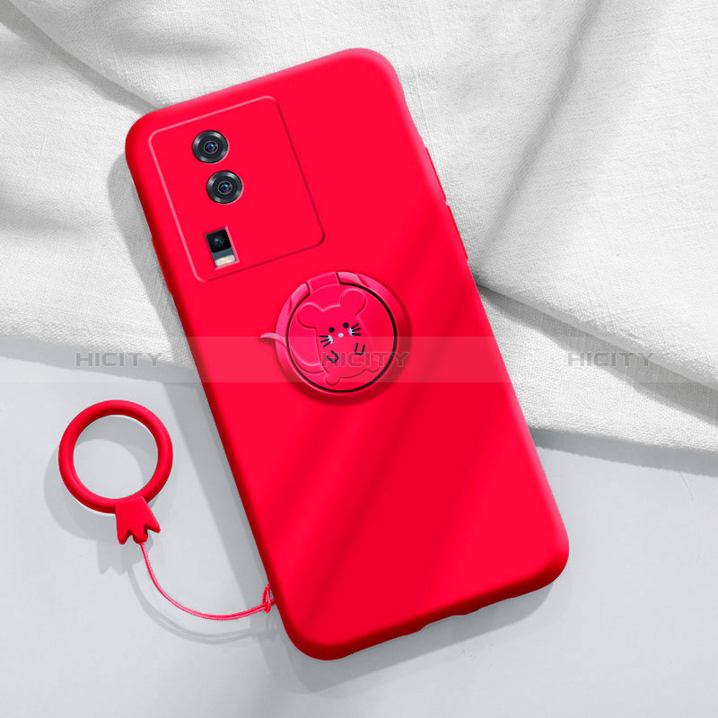 Funda Silicona Carcasa Ultrafina Goma con Magnetico Anillo de dedo Soporte S02 para Vivo iQOO Neo7 5G Rojo