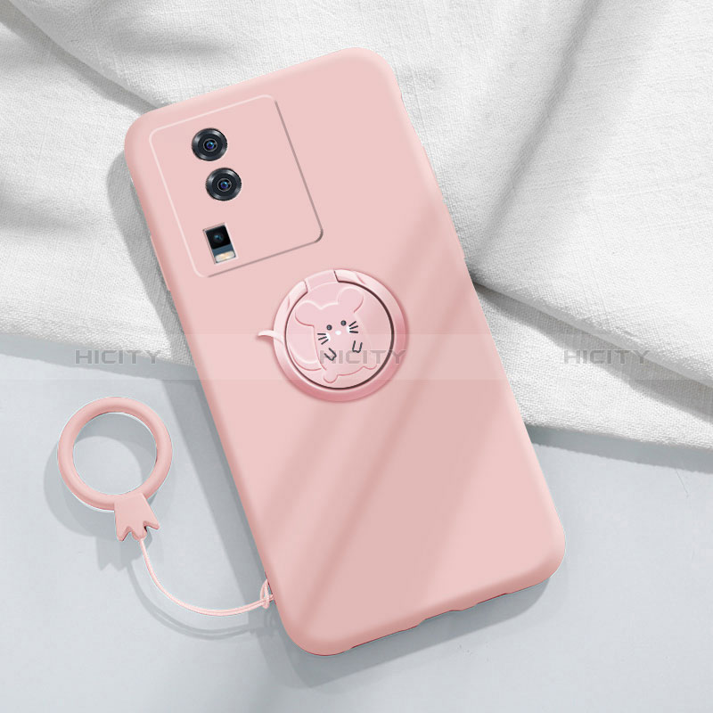 Funda Silicona Carcasa Ultrafina Goma con Magnetico Anillo de dedo Soporte S02 para Vivo iQOO Neo7 5G Rosa