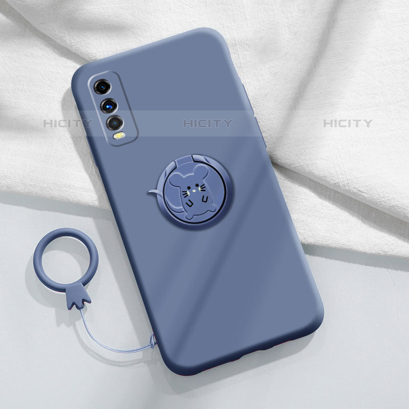 Funda Silicona Carcasa Ultrafina Goma con Magnetico Anillo de dedo Soporte S02 para Vivo iQOO U1 Gris Lavanda