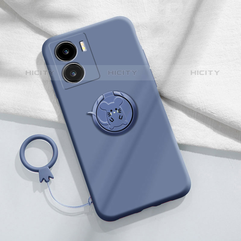 Funda Silicona Carcasa Ultrafina Goma con Magnetico Anillo de dedo Soporte S02 para Vivo iQOO Z7x 5G Gris Lavanda