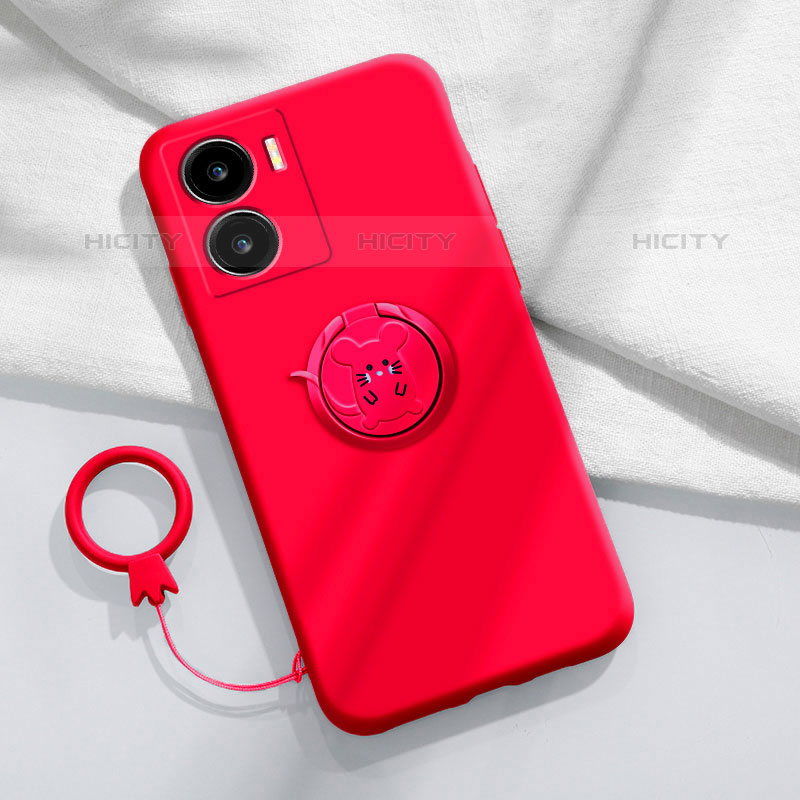 Funda Silicona Carcasa Ultrafina Goma con Magnetico Anillo de dedo Soporte S02 para Vivo iQOO Z7x 5G Rojo