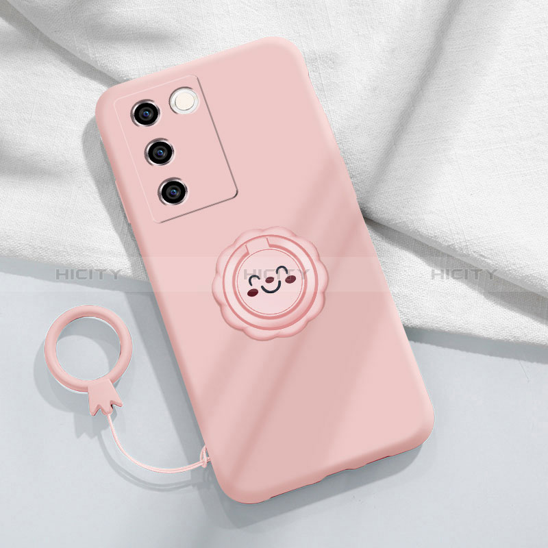 Funda Silicona Carcasa Ultrafina Goma con Magnetico Anillo de dedo Soporte S02 para Vivo V27 5G