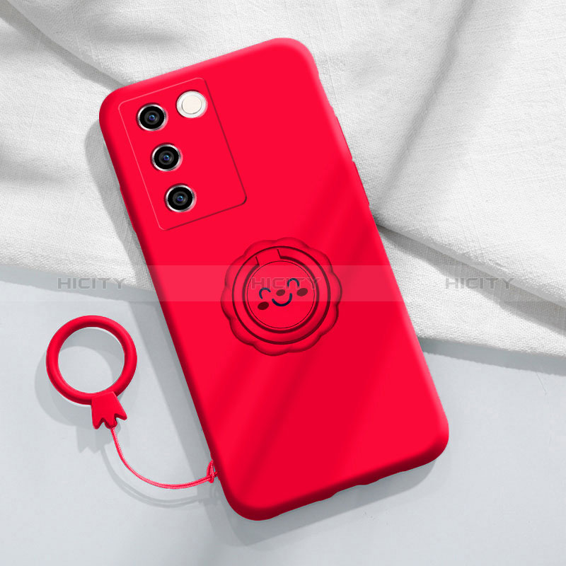 Funda Silicona Carcasa Ultrafina Goma con Magnetico Anillo de dedo Soporte S02 para Vivo V27 5G Rojo