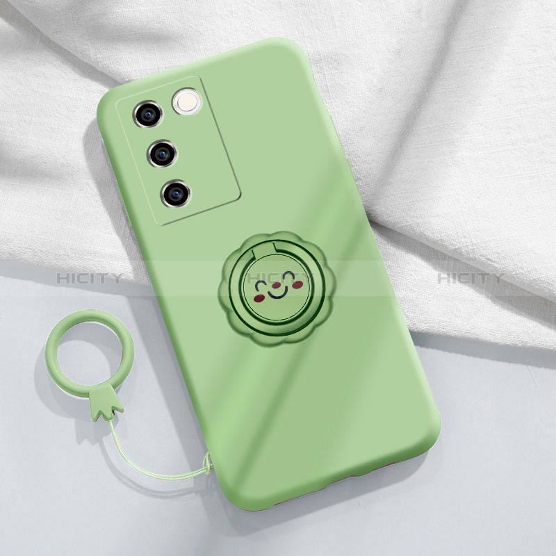 Funda Silicona Carcasa Ultrafina Goma con Magnetico Anillo de dedo Soporte S02 para Vivo V27 5G Verde