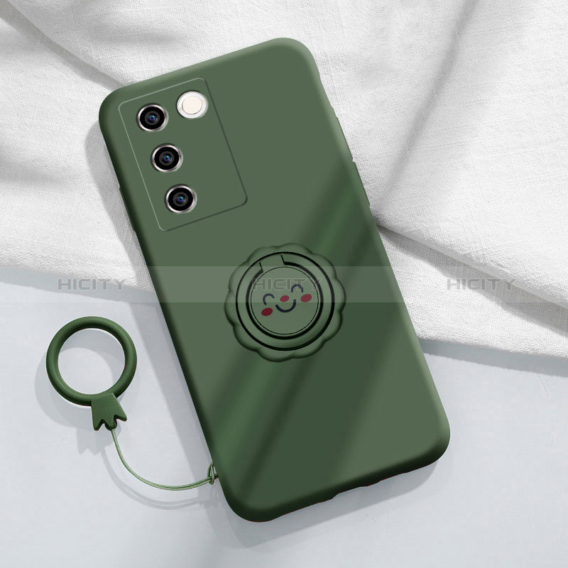 Funda Silicona Carcasa Ultrafina Goma con Magnetico Anillo de dedo Soporte S02 para Vivo V27 5G Verde Noche