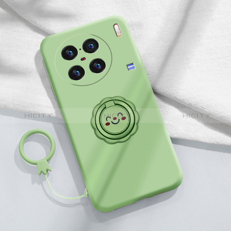 Funda Silicona Carcasa Ultrafina Goma con Magnetico Anillo de dedo Soporte S02 para Vivo X90 5G Verde