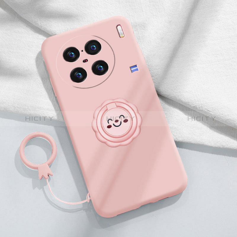 Funda Silicona Carcasa Ultrafina Goma con Magnetico Anillo de dedo Soporte S02 para Vivo X90 Pro+ Plus 5G