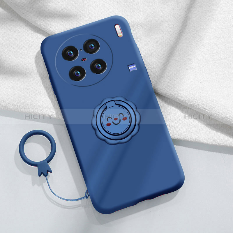 Funda Silicona Carcasa Ultrafina Goma con Magnetico Anillo de dedo Soporte S02 para Vivo X90 Pro+ Plus 5G Azul