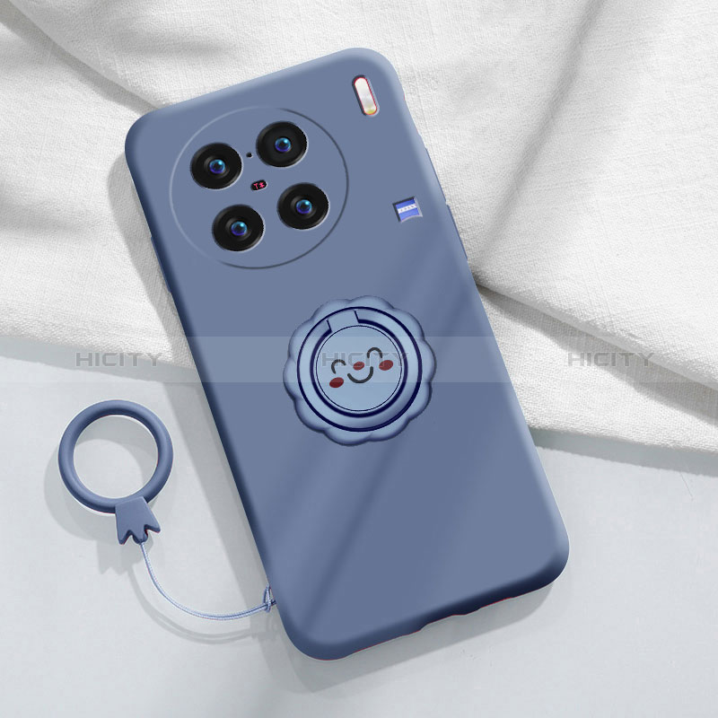 Funda Silicona Carcasa Ultrafina Goma con Magnetico Anillo de dedo Soporte S02 para Vivo X90 Pro+ Plus 5G Gris Lavanda