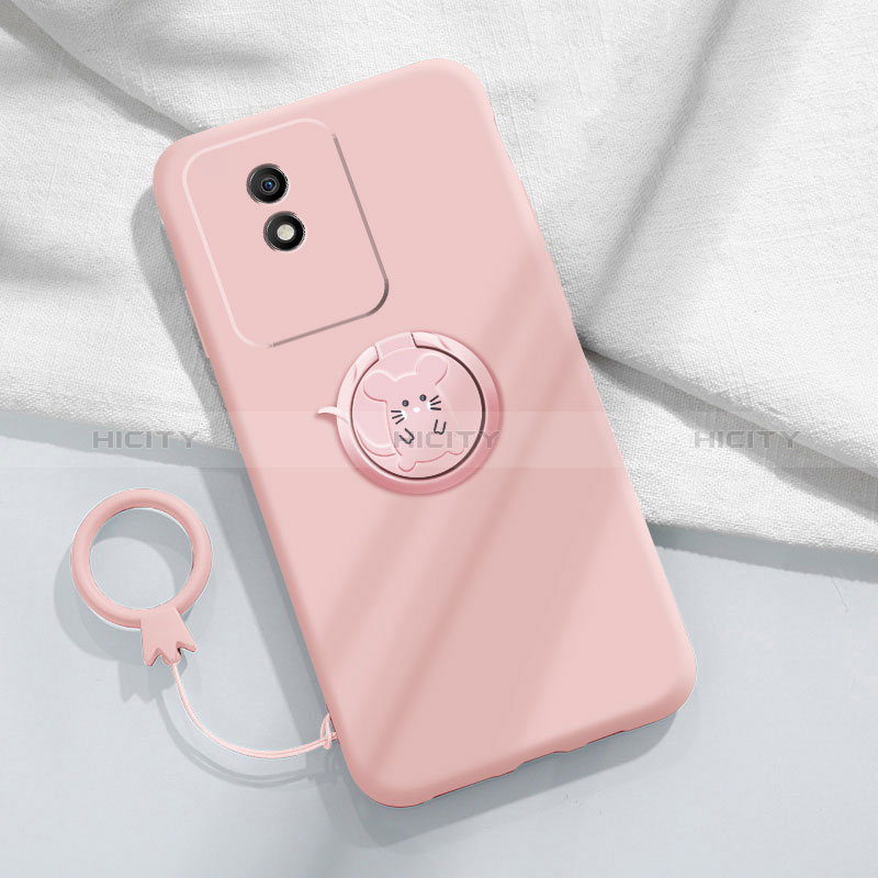 Funda Silicona Carcasa Ultrafina Goma con Magnetico Anillo de dedo Soporte S02 para Vivo Y02 Rosa