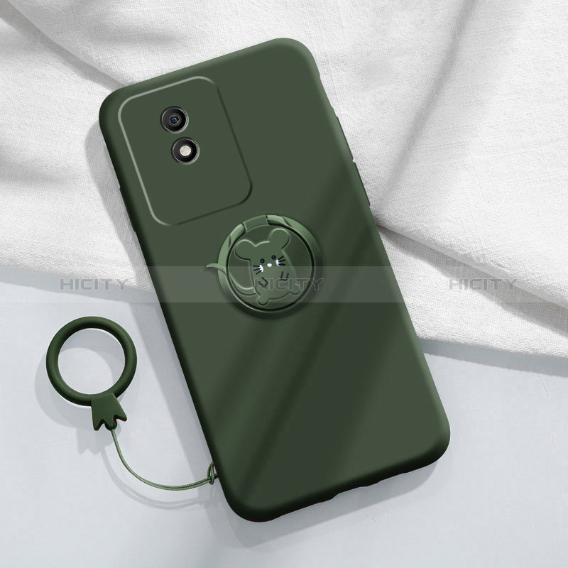 Funda Silicona Carcasa Ultrafina Goma con Magnetico Anillo de dedo Soporte S02 para Vivo Y02 Verde Noche