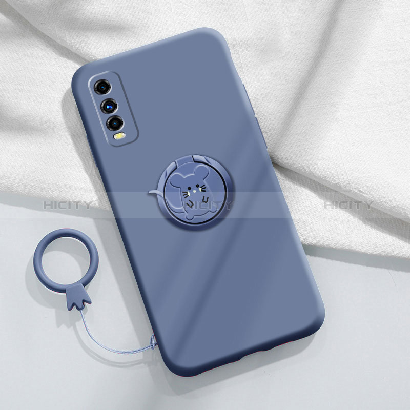 Funda Silicona Carcasa Ultrafina Goma con Magnetico Anillo de dedo Soporte S02 para Vivo Y51s 5G