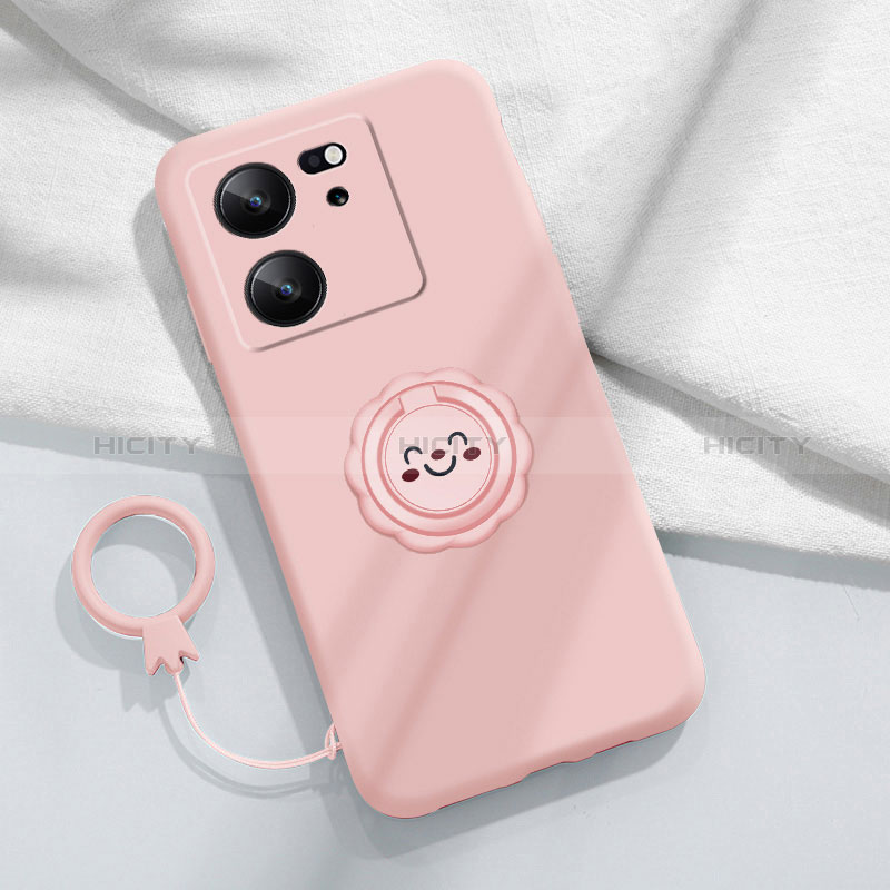 Funda Silicona Carcasa Ultrafina Goma con Magnetico Anillo de dedo Soporte S02 para Xiaomi Mi 13T Pro 5G Rosa