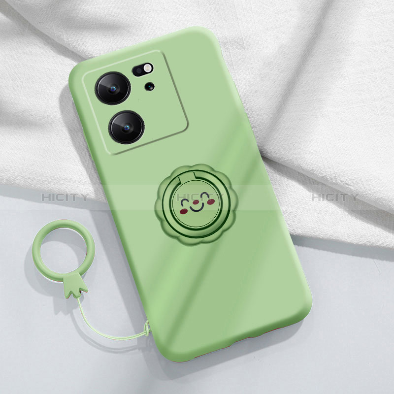 Funda Silicona Carcasa Ultrafina Goma con Magnetico Anillo de dedo Soporte S02 para Xiaomi Mi 13T Pro 5G Verde