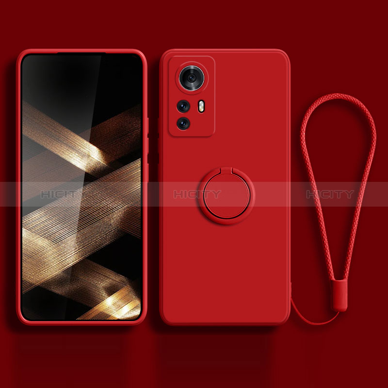 Funda Silicona Carcasa Ultrafina Goma con Magnetico Anillo de dedo Soporte S02 para Xiaomi Redmi Note 12S Rojo