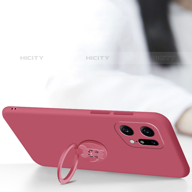 Funda Silicona Carcasa Ultrafina Goma con Magnetico Anillo de dedo Soporte S03 para Oppo Find X5 Pro 5G