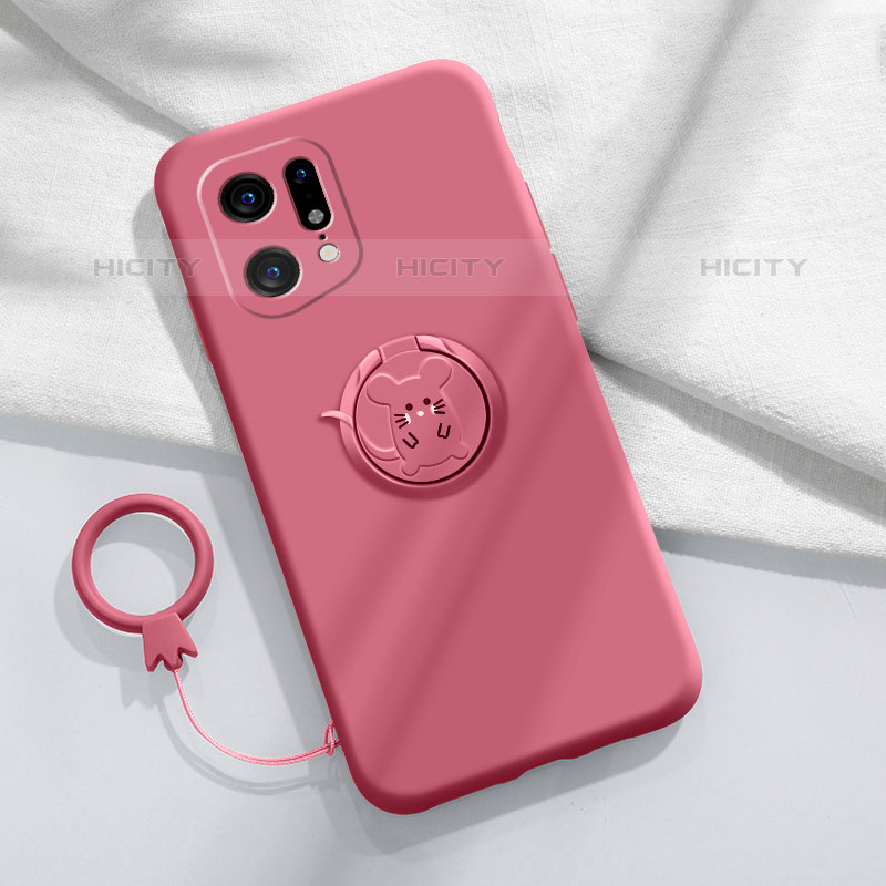 Funda Silicona Carcasa Ultrafina Goma con Magnetico Anillo de dedo Soporte S03 para Oppo Find X5 Pro 5G