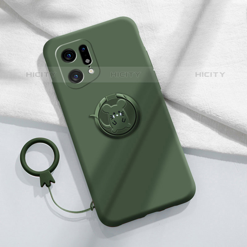 Funda Silicona Carcasa Ultrafina Goma con Magnetico Anillo de dedo Soporte S03 para Oppo Find X5 Pro 5G Verde Noche