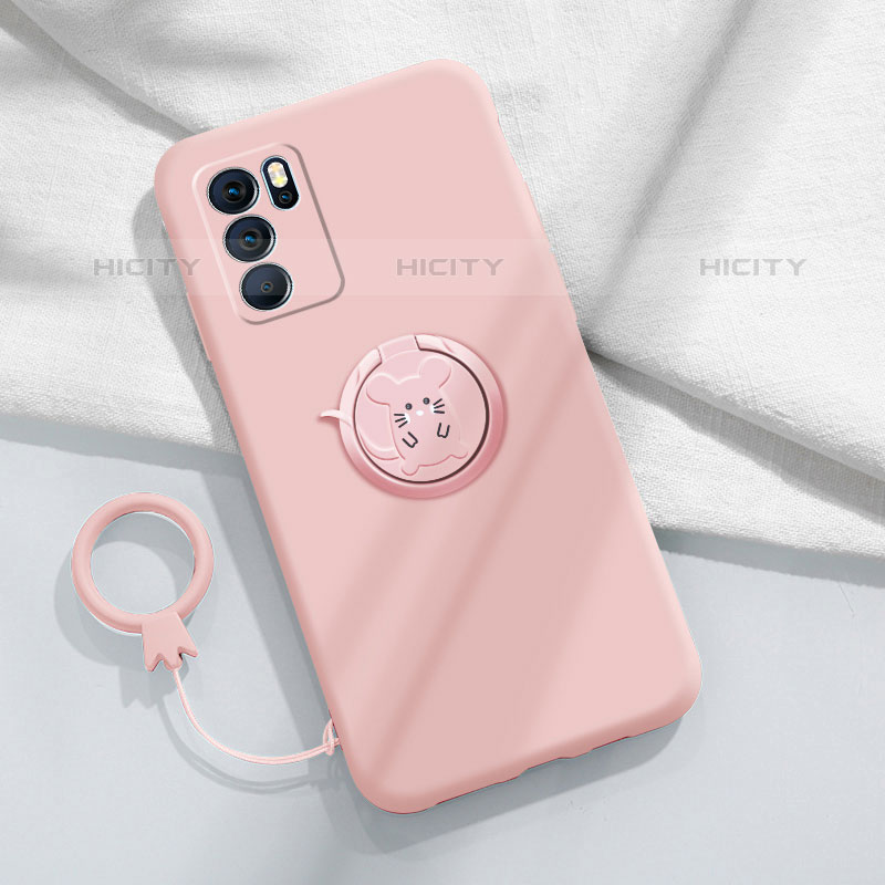 Funda Silicona Carcasa Ultrafina Goma con Magnetico Anillo de dedo Soporte S03 para Oppo Reno6 Pro 5G India