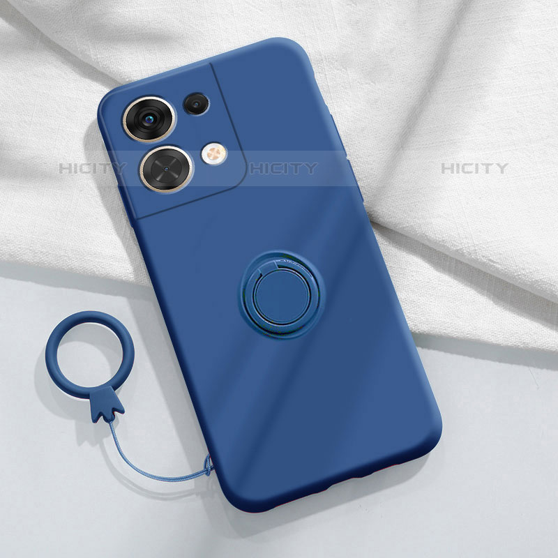 Funda Silicona Carcasa Ultrafina Goma con Magnetico Anillo de dedo Soporte S03 para Oppo Reno8 5G Azul