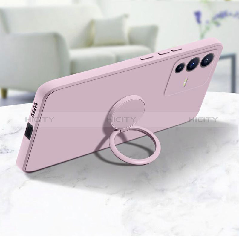 Funda Silicona Carcasa Ultrafina Goma con Magnetico Anillo de dedo Soporte S03 para Vivo V23 5G