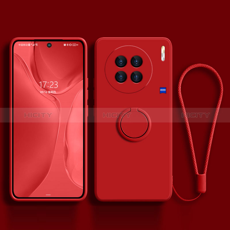 Funda Silicona Carcasa Ultrafina Goma con Magnetico Anillo de dedo Soporte S03 para Vivo X90 Pro 5G Rojo