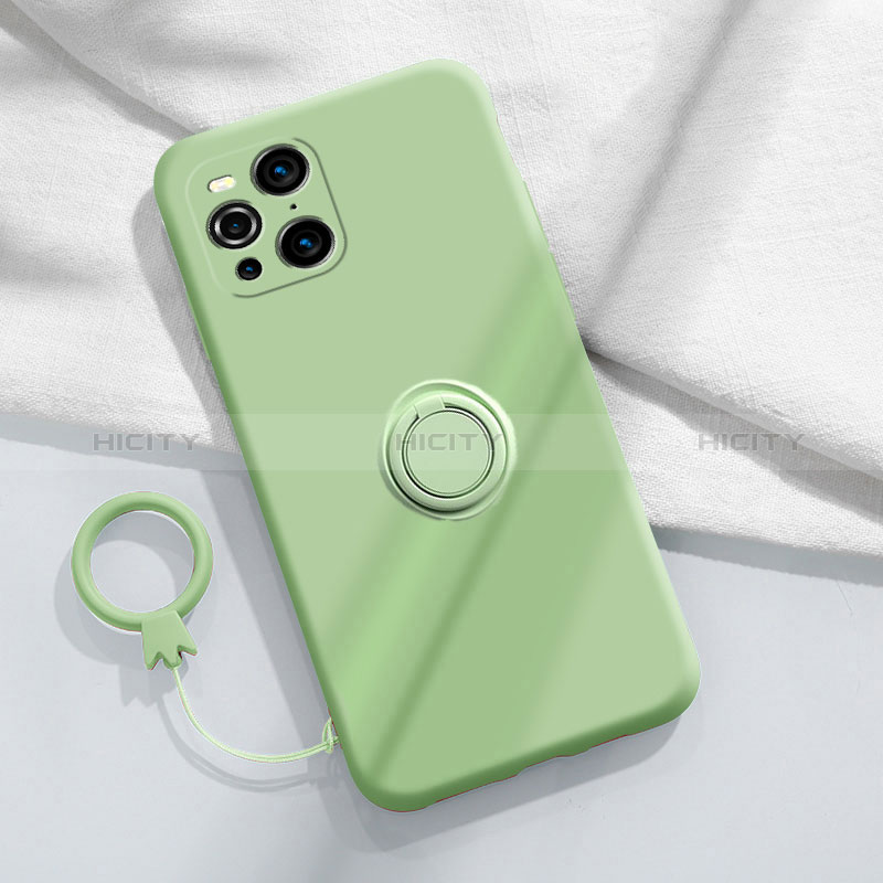 Funda Silicona Carcasa Ultrafina Goma con Magnetico Anillo de dedo Soporte S04 para Oppo Find X3 5G Menta Verde