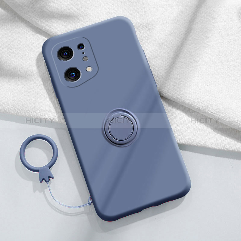 Funda Silicona Carcasa Ultrafina Goma con Magnetico Anillo de dedo Soporte S04 para Oppo Find X5 5G Gris Lavanda