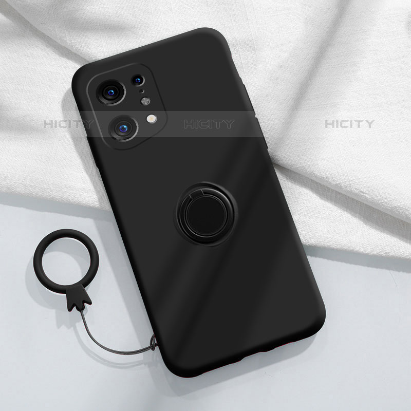 Funda Silicona Carcasa Ultrafina Goma con Magnetico Anillo de dedo Soporte S04 para Oppo Find X5 Pro 5G Negro