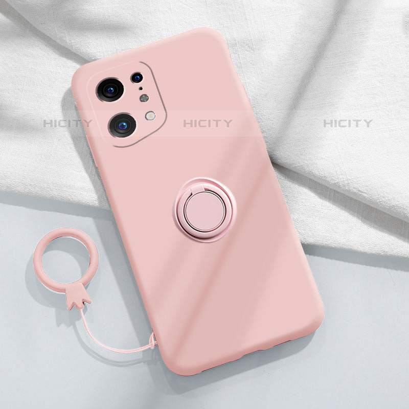 Funda Silicona Carcasa Ultrafina Goma con Magnetico Anillo de dedo Soporte S04 para Oppo Find X5 Pro 5G Rosa