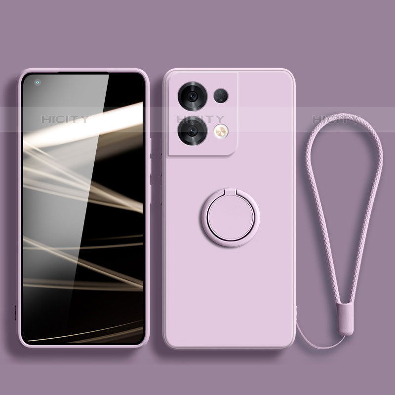 Funda Silicona Carcasa Ultrafina Goma con Magnetico Anillo de dedo Soporte S04 para Oppo Reno8 5G Purpura Claro