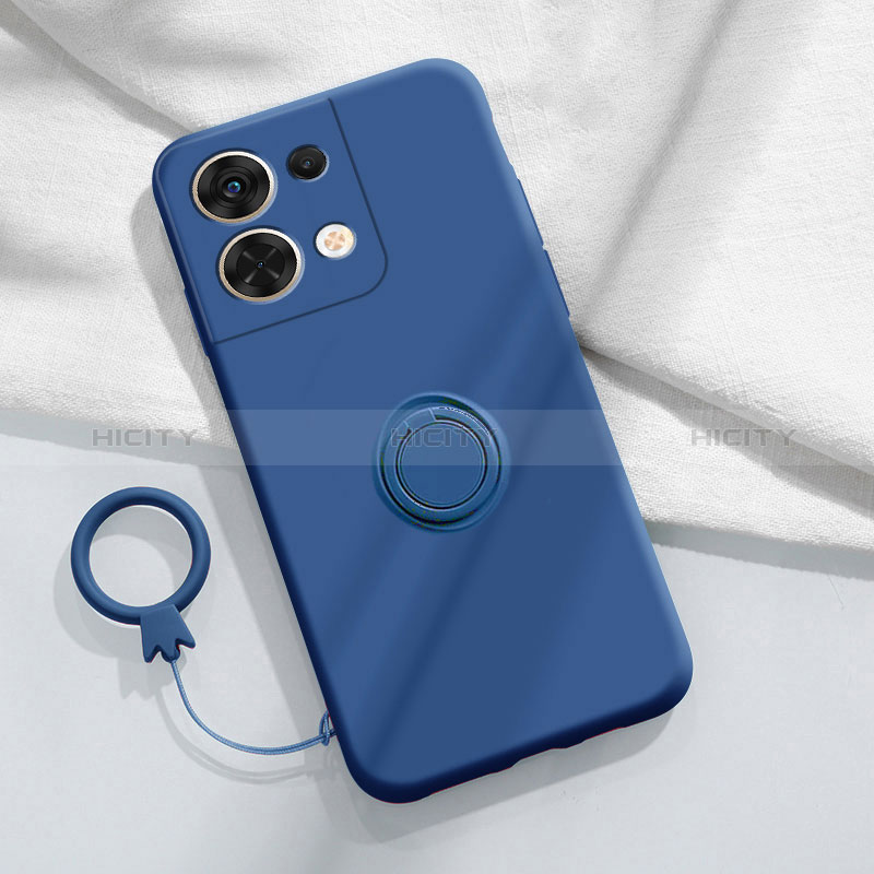 Funda Silicona Carcasa Ultrafina Goma con Magnetico Anillo de dedo Soporte S04 para Xiaomi Redmi Note 13 Pro 5G Azul