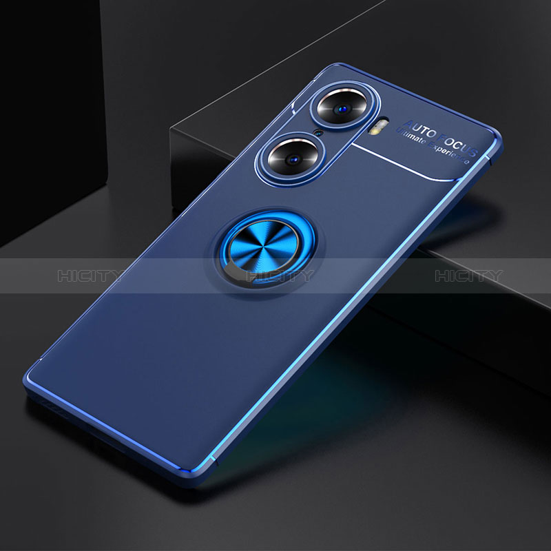 Funda Silicona Carcasa Ultrafina Goma con Magnetico Anillo de dedo Soporte SD1 para Huawei Honor 60 Pro 5G Azul