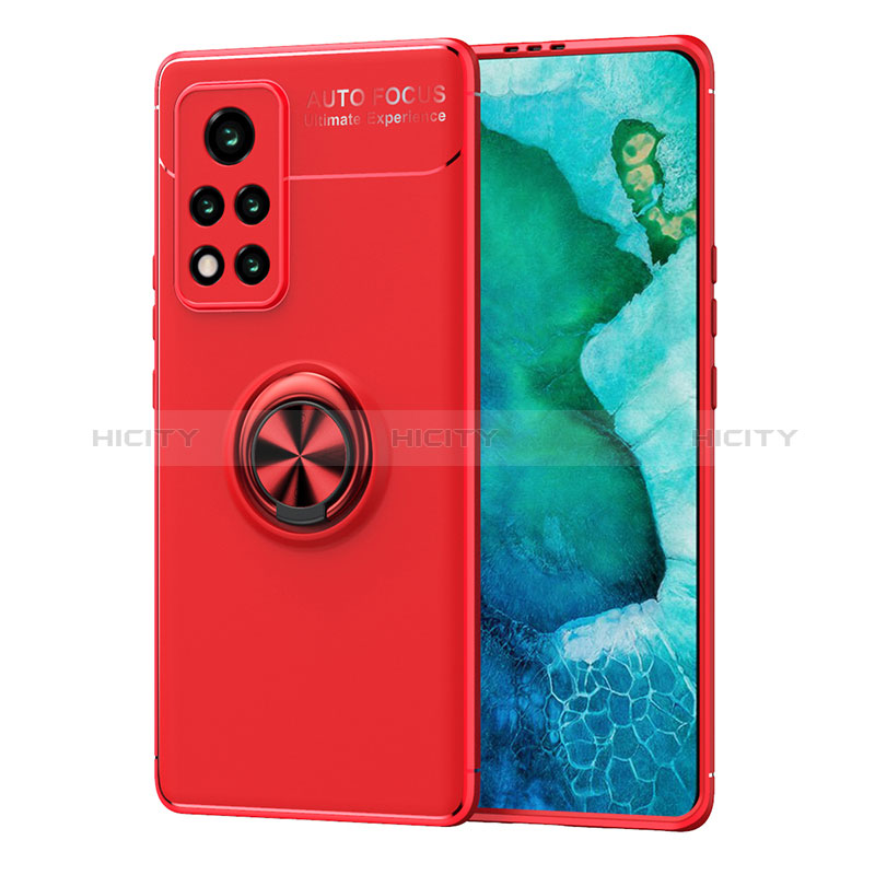 Funda Silicona Carcasa Ultrafina Goma con Magnetico Anillo de dedo Soporte SD1 para Huawei Honor V40 5G Rojo