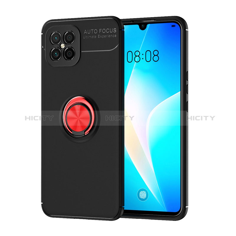 Funda Silicona Carcasa Ultrafina Goma con Magnetico Anillo de dedo Soporte SD1 para Huawei Nova 8 SE 4G Rojo y Negro