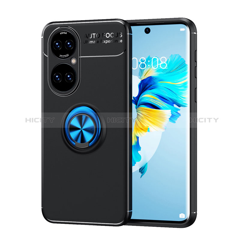 Funda Silicona Carcasa Ultrafina Goma con Magnetico Anillo de dedo Soporte SD1 para Huawei P50 Pro Azul y Negro