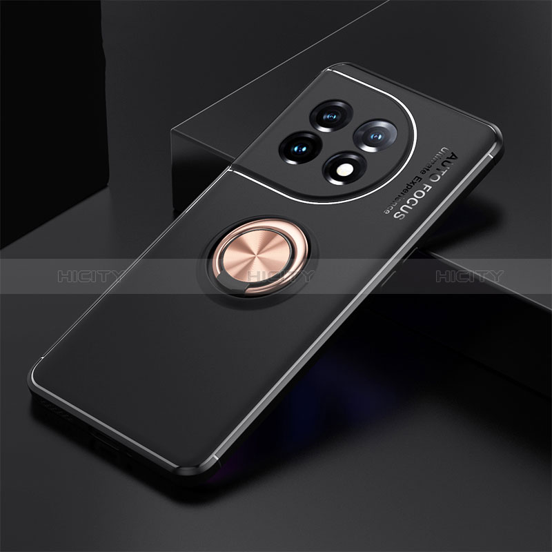 Funda Silicona Carcasa Ultrafina Goma con Magnetico Anillo de dedo Soporte SD1 para OnePlus 11 5G Oro y Negro